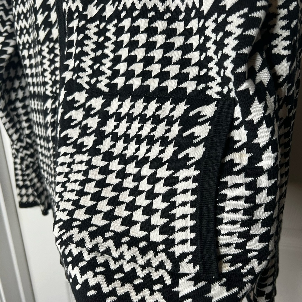 Chico’s  Sz 3 (16-18)  Women’s Jacket Hoodie Zipper Black/White Cotton/Silk - Picture 4 of 6